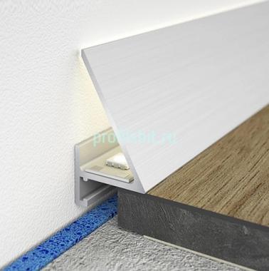 Алюминиевый микроплинтус с LED подсветкой Мега-Трейд МП-24LED Серебристый 2м