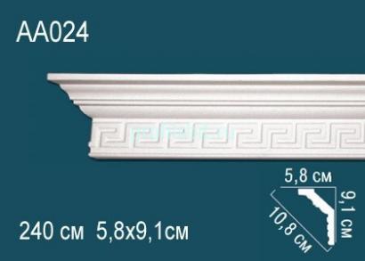 Потолочный плинтус с орнаментом Перфект AA024 91х108х58 мм 2,4 м белый полиуретан