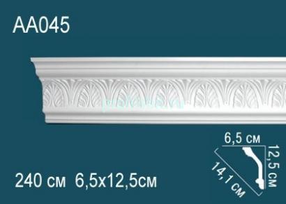 Потолочный плинтус с орнаментом Перфект AA045 125х141х65 мм 2,4 м белый полиуретан