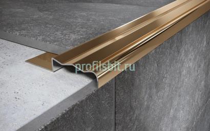 Угловой порог стальной закладной 35х15 мм FCGR 15 GP золото полированное 2,7 м