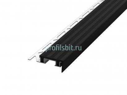 Угловой порог 10х32х18 мм закладной с резиновой вставкой на алюминиевой основе Евроступень Z32 черный 2,7 м