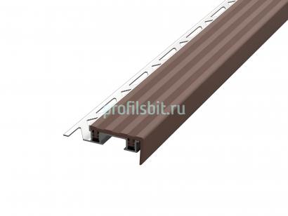 Угловой порог 10х32х18 мм закладной с резиновой вставкой на алюминиевой основе Евроступень Z32 коричневый 2,7 м