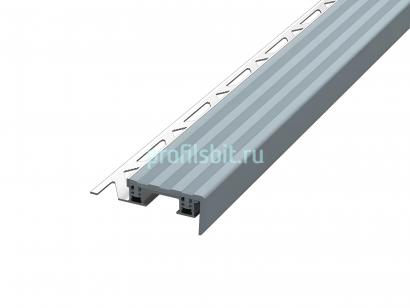 Угловой порог 10х32х18 мм закладной с резиновой вставкой на алюминиевой основе Евроступень Z32 серый 2,7 м