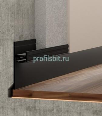 Алюминиевый плинтус напольный теневой с LED подсветкой и экраном ПО-195 черный матовый 2,7 м