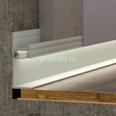Алюминиевый плинтус напольный теневой с LED подсветкой и экраном ПО-196 серебро матовое 2,7 м
